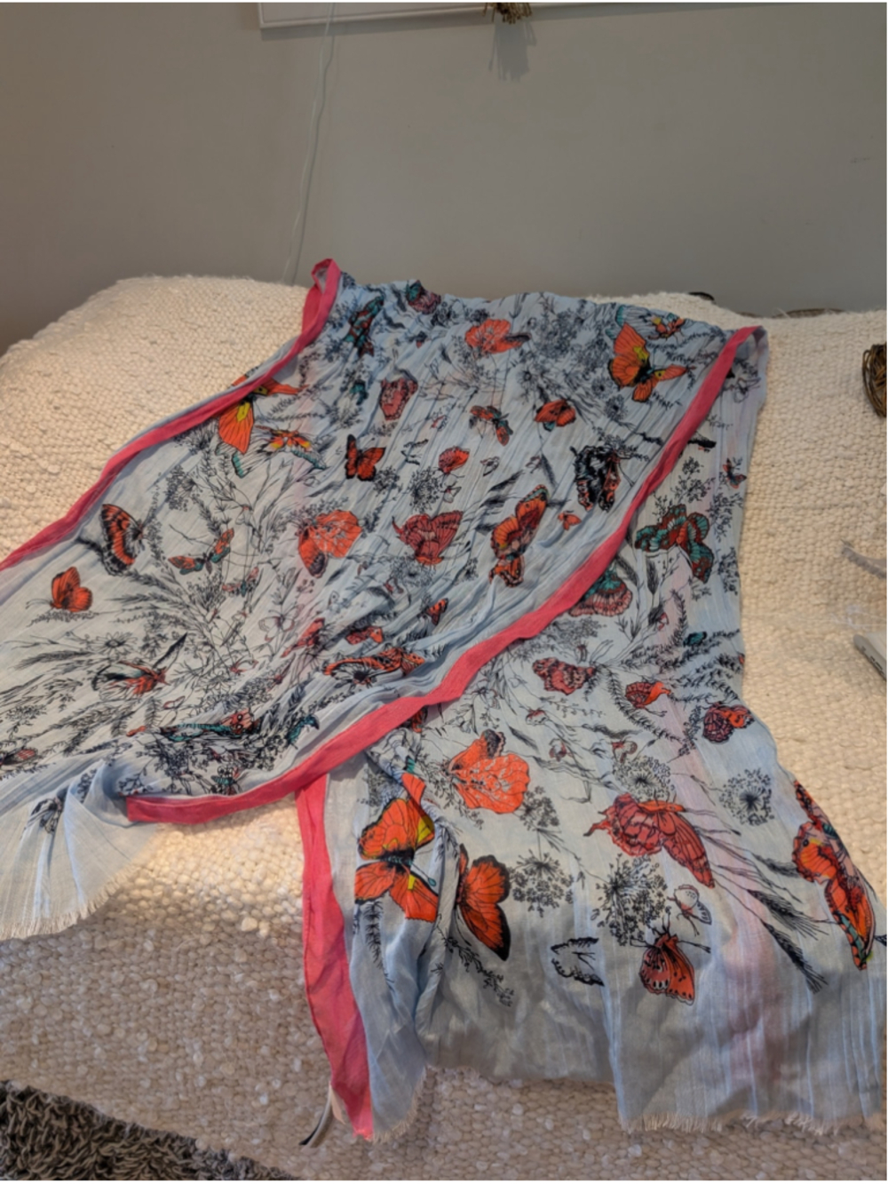 575 - Women's Gap Butterfly Print Scarf One Size Blue and Pink